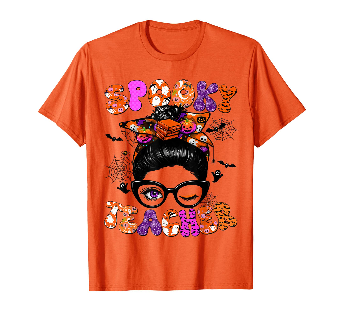 Spooky Teacher Messy Bun Coquette Halloween Costumes Women T-Shirt