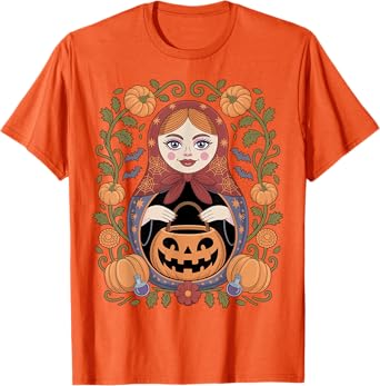 Russian Culture Khokhloma Doll Matroska Halloween T-Shirt
