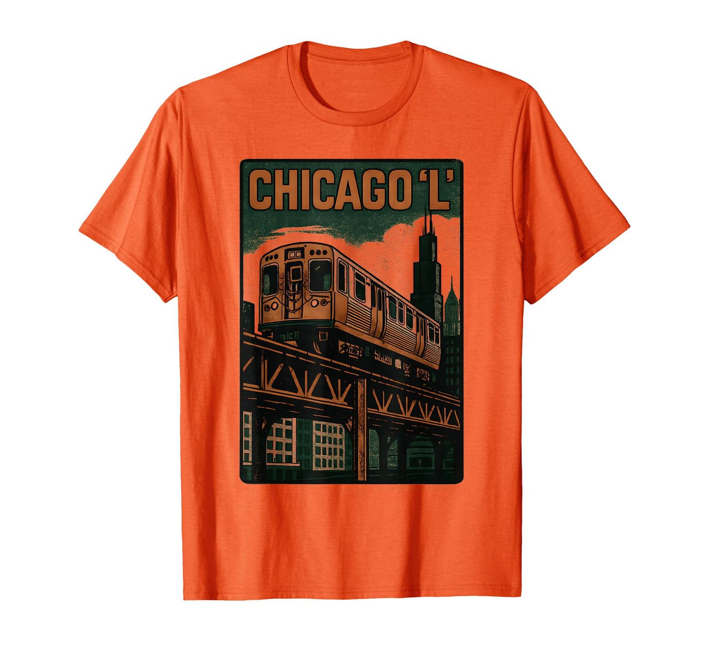 Chicago L Train Retro City Transit Urban Skyline Artwork T-Shirt