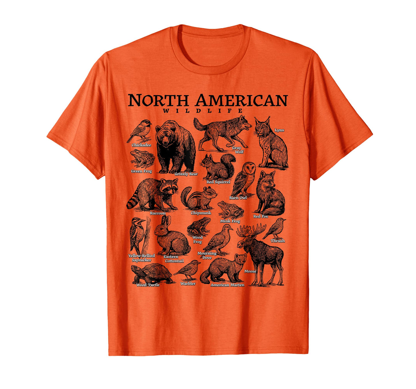 North American Wildlife Nature Camping USA Animal Guide T-Shirt