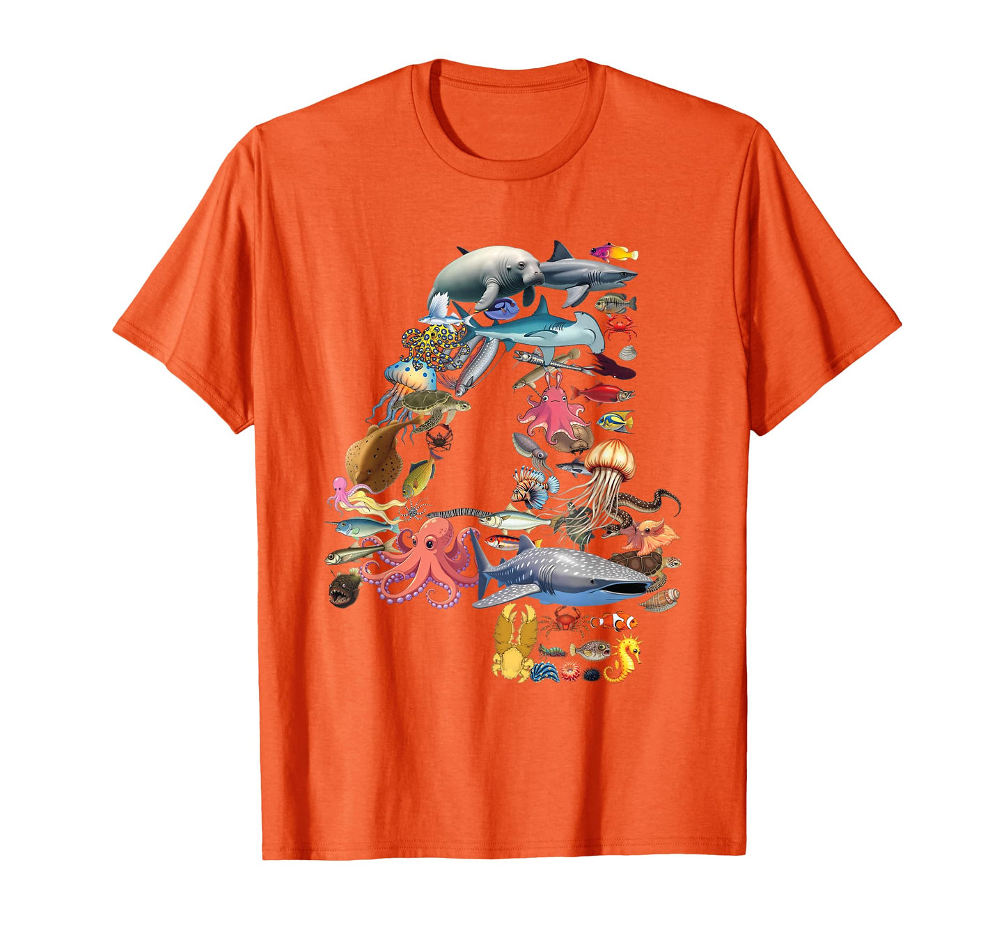 4 Years Old 4th Birthday Sea Ocean Animals Figures Number 4 T-Shirt