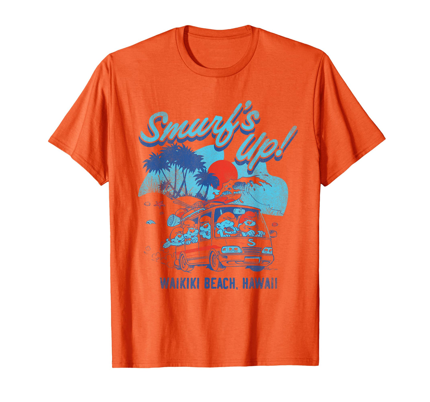 The Smurfs Smurf's Up Retro Waikiki Beach Van Travel Cartoon T-Shirt