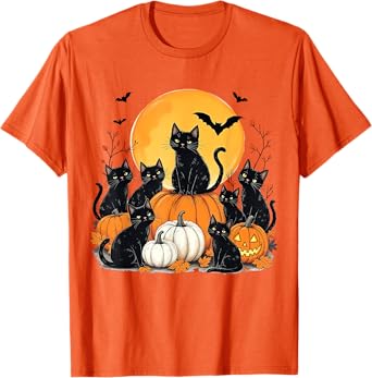 Black Cats Halloween Nights Pumpkin Season Spooky Vibes T-Shirt