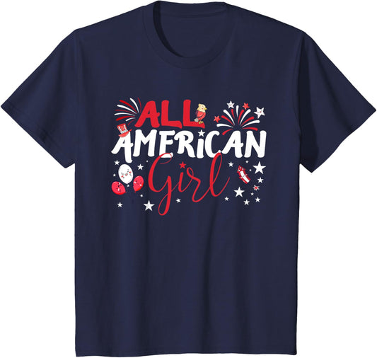 Kids All American Girl for Independence Day | Girls patriotic T-Shirt