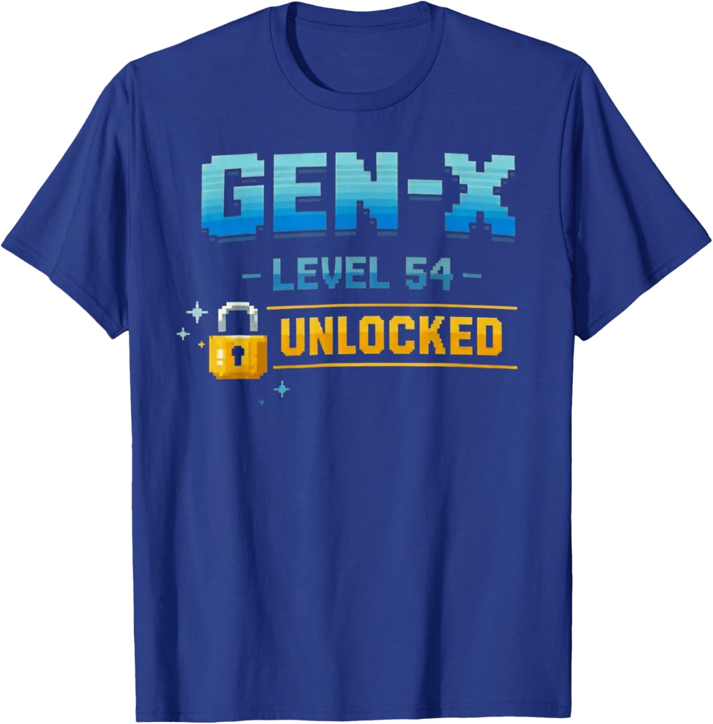 Gen X, Level 54 Unlocked Retro Gamer Vintage Birthday T-Shirt T-Shirt - T-Shirt | Royal