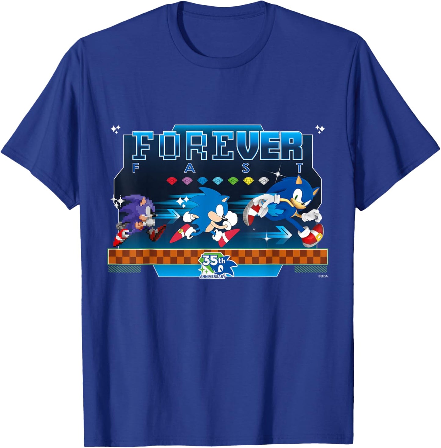 Sonic The Hedgehog 35th Anniversary Forever Fast Evolution T-Shirt - T-Shirt | Royal