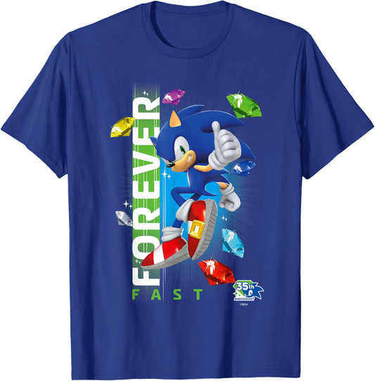Sonic The Hedgehog 35th Anniversary Forever Fast Emeralds T-Shirt - T-Shirt | Royal