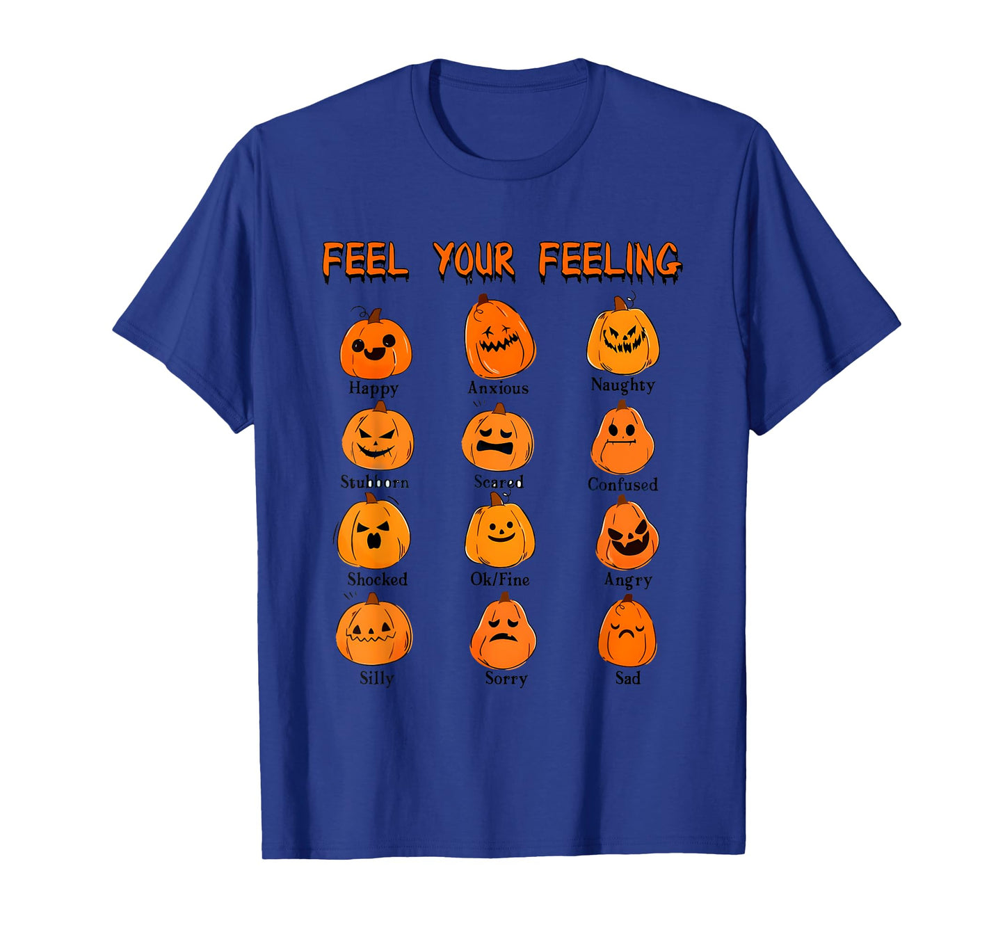 Retro Feel Your Feeling Halloween Pumpkin Face Expressions T-Shirt