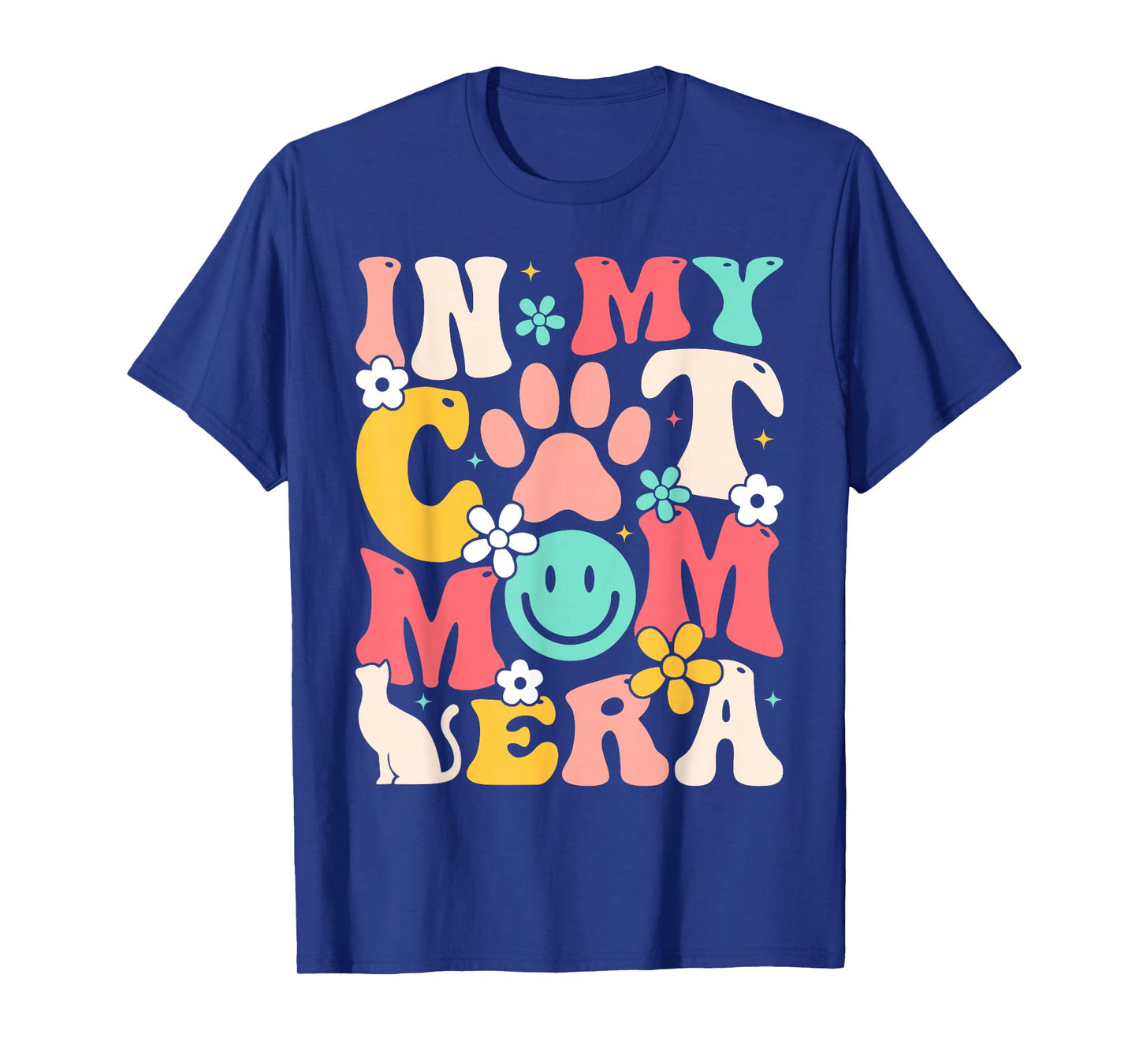 Retro In My Cat Mom Era Smile Face Cat Paw Mothers Day Women T-Shirt