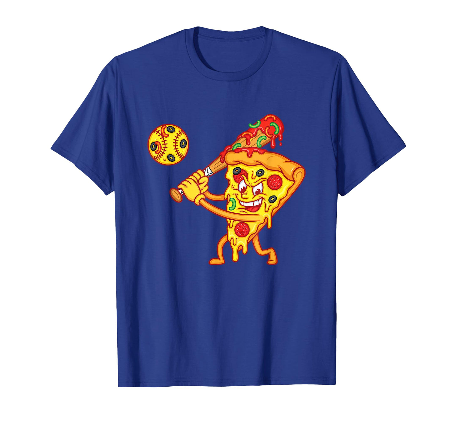 Drippy Pizza Baseball Slice Funny Cartoon Sports Food T-Shirt