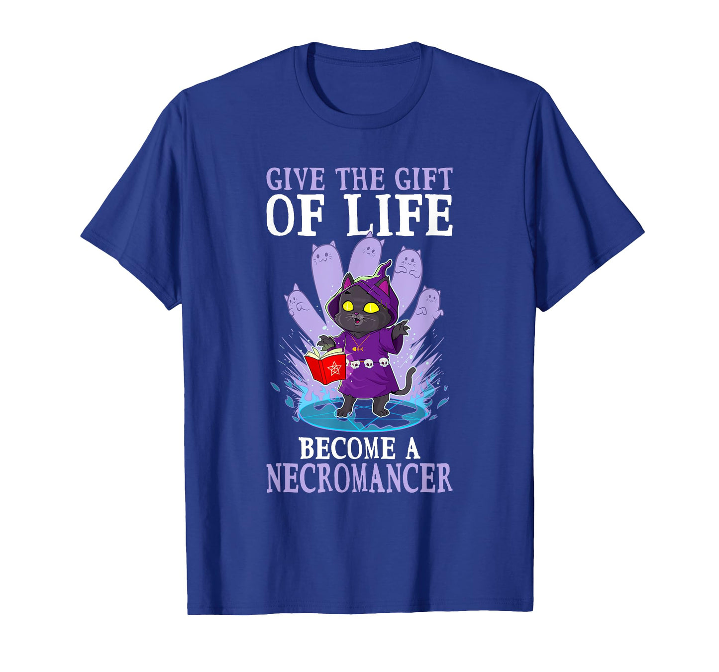 Funny D20 Cat Give The Gift Of Life Necromancer Nerdy Gamer T-Shirt