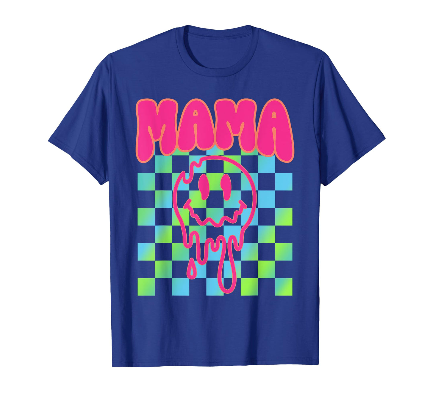 Colorful Rainbow Checkered Mama Funny Face Mom Life Womens T-Shirt