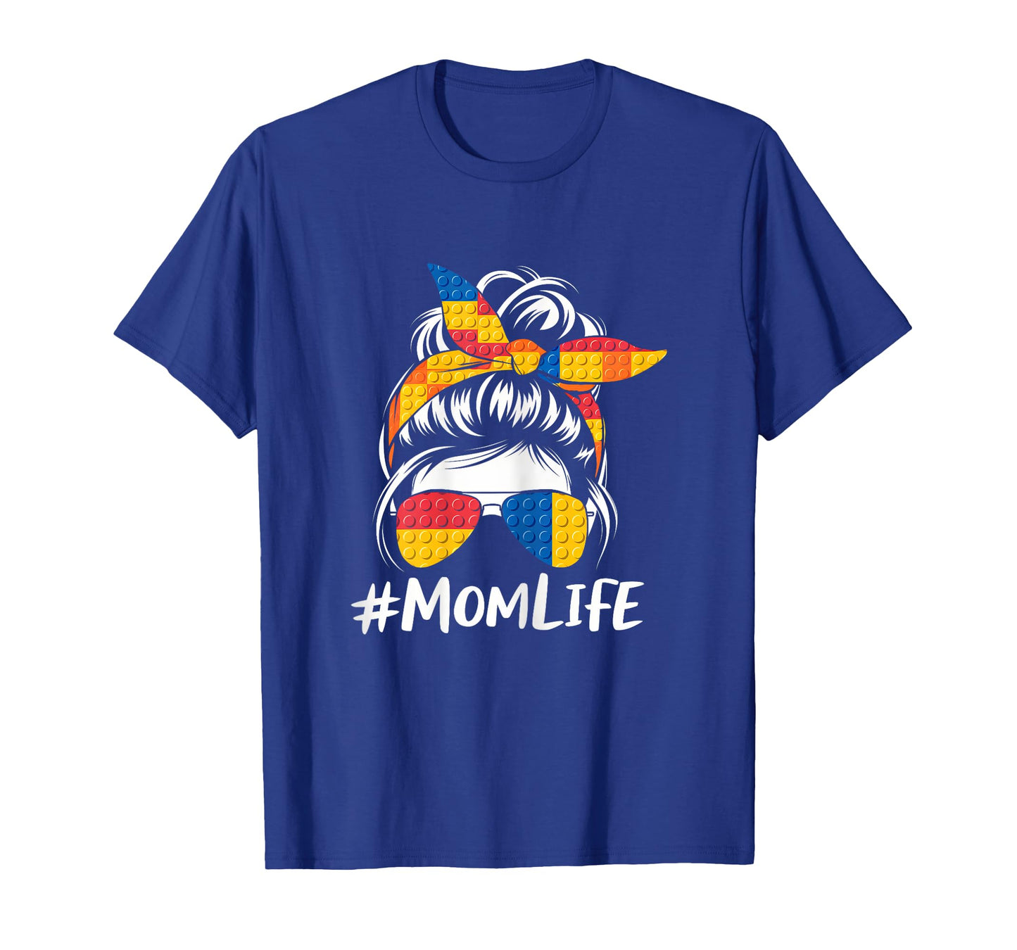 Building Block Messy Bun Mom Life Master Builder Mothers Day T-Shirt