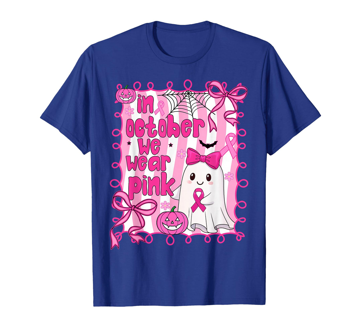 Coquette Cute Ghost In October We Wear Pink Breast Cancer T-Shirt