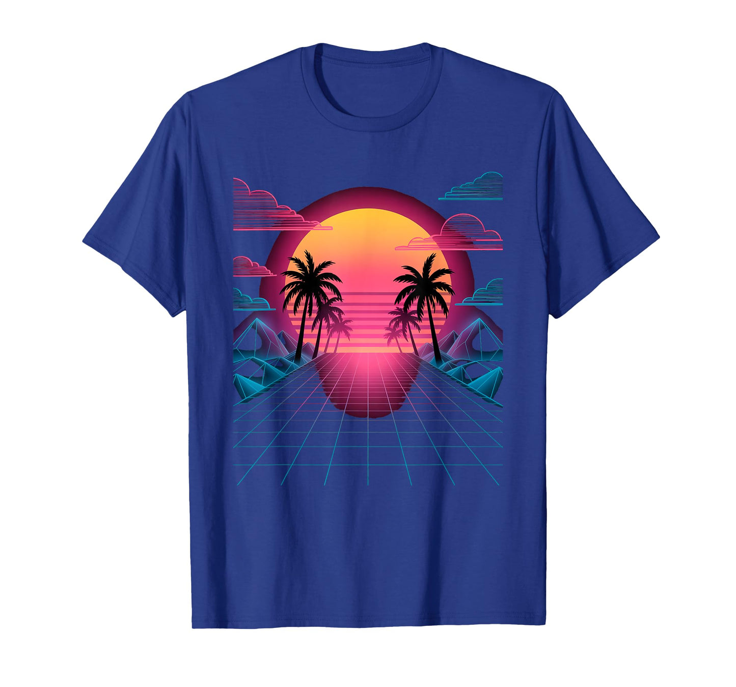 Vaporwave Sunset Grid Retro Digital Landscape in Synthwave T-Shirt