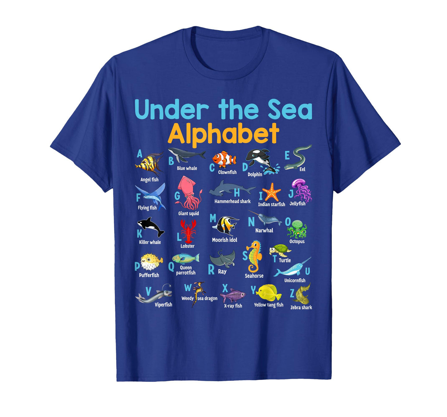 ABC Animals Under Water A-Z Types of Sea Animals Alphabet T-Shirt