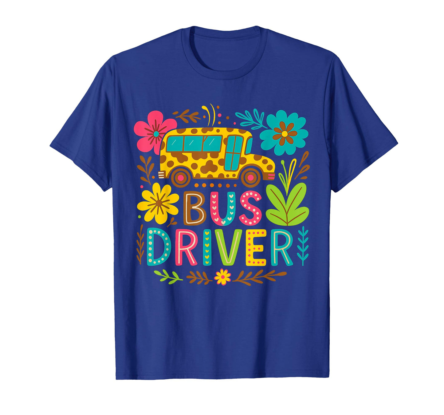 School Bus Driver Boho Floral Leopard Back to School Womens T-Shirt