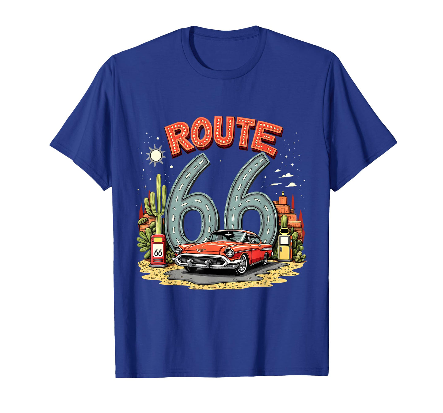 Desert Road Trip Route 66 Design with Classic Red Car T-Shirt