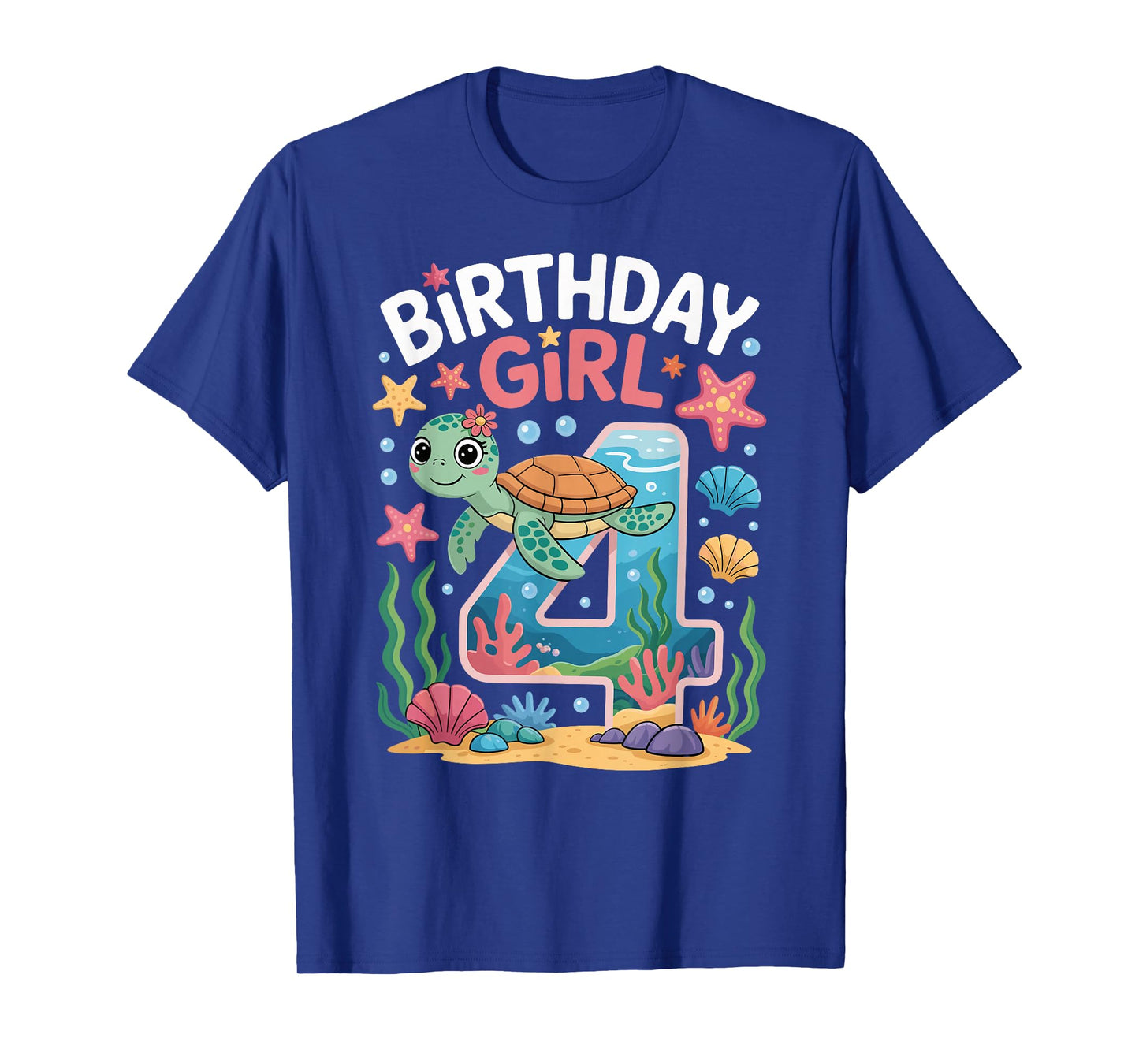 4 Year Old Birthday Girl 4th Sea Turtle Ocean T-Shirt