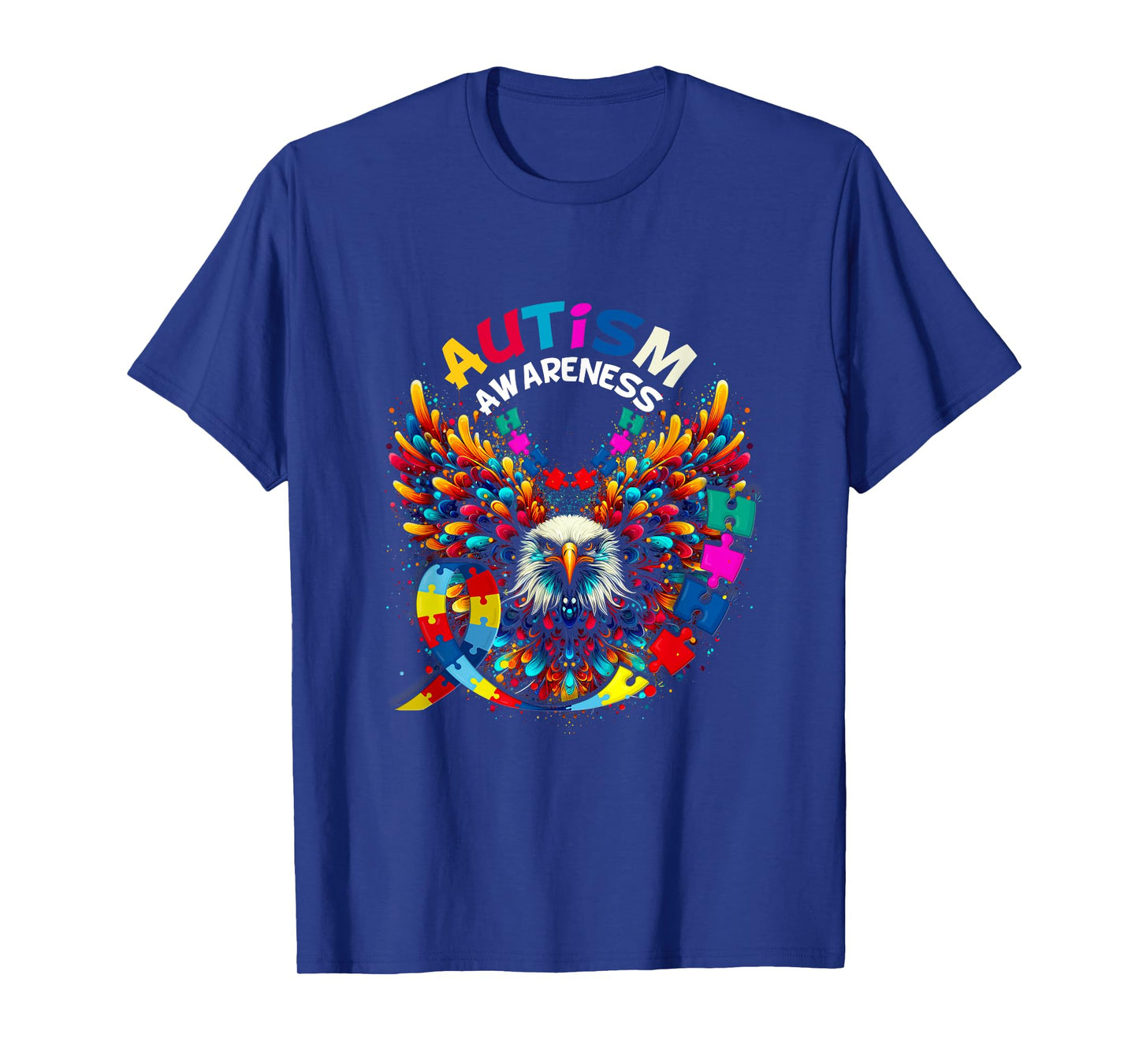 Autism Awareness Puzzle Pieces Eagle Family Health Support T-Shirt