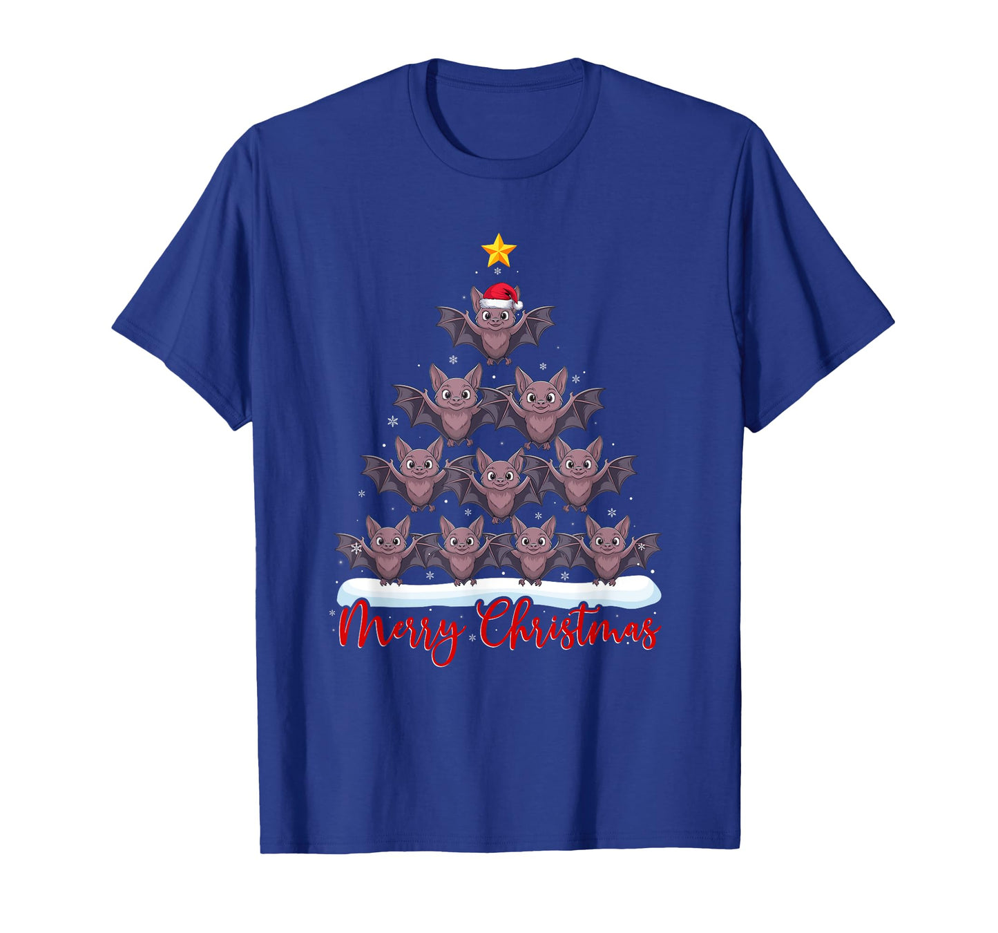 Santa Hat Ugly Xmas Funny Bat Christmas Tree T-Shirt