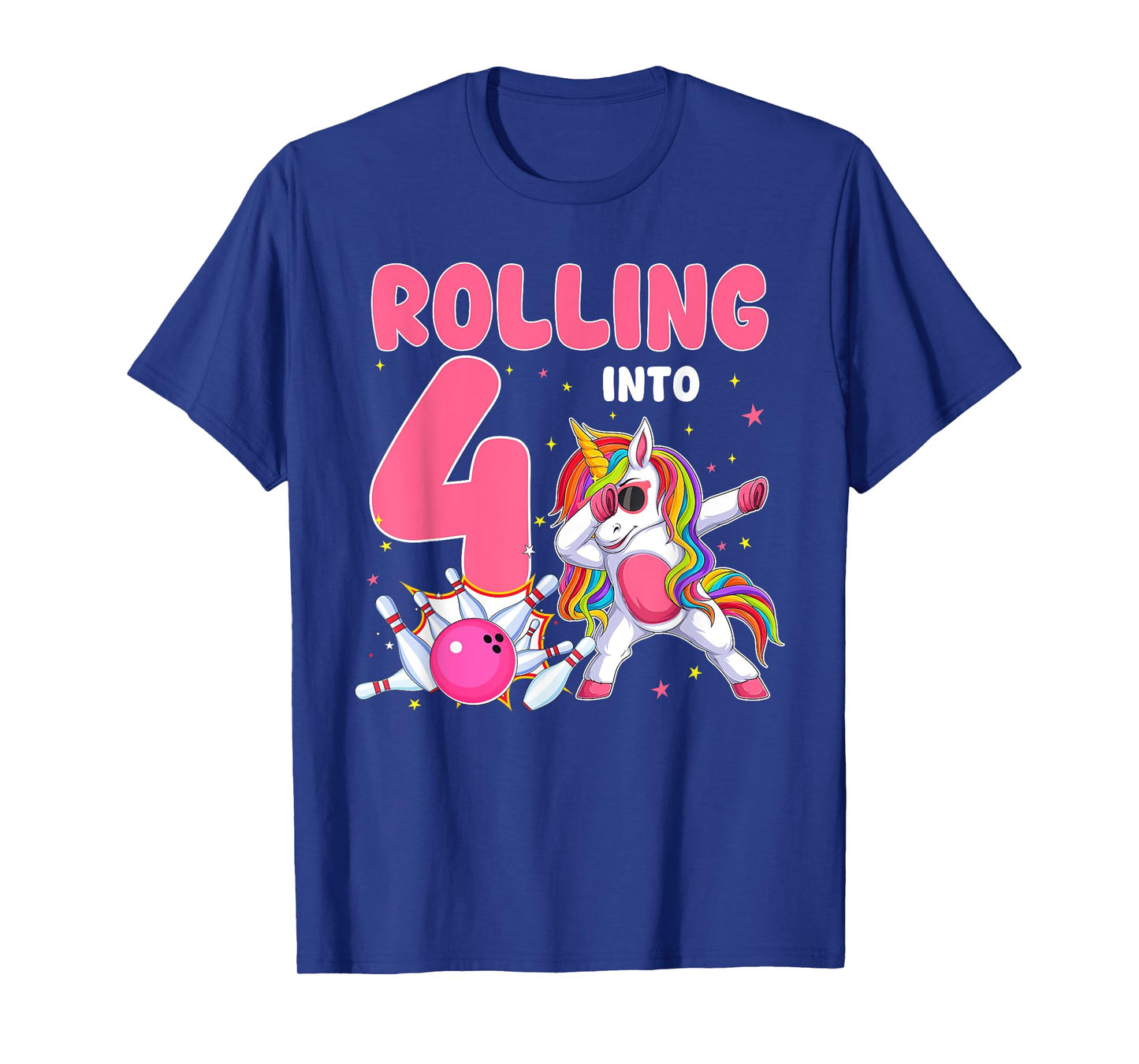 Rolling Into 4 4th Birthday Unicorn Bowling 4 Year Old T-Shirt