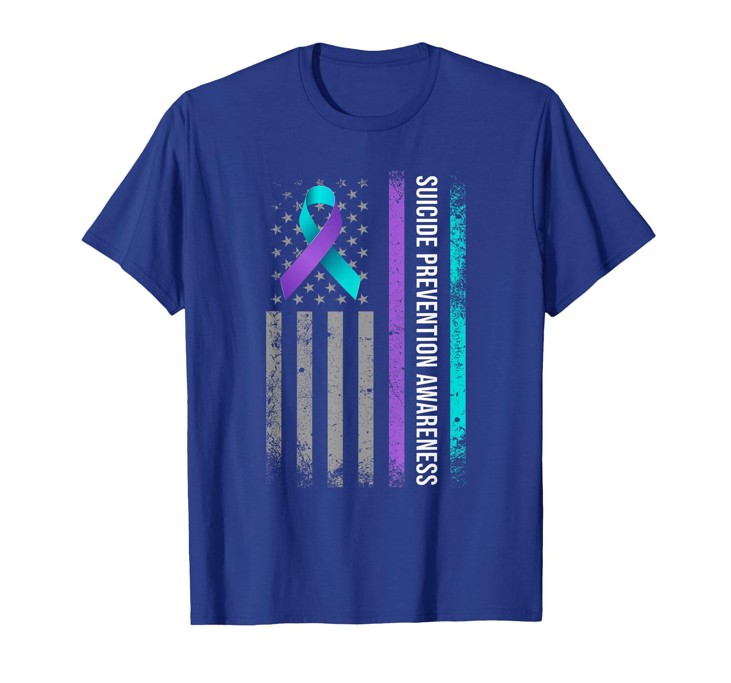 American Flag Suicide Prevention Awareness Teal and Purple T-Shirt