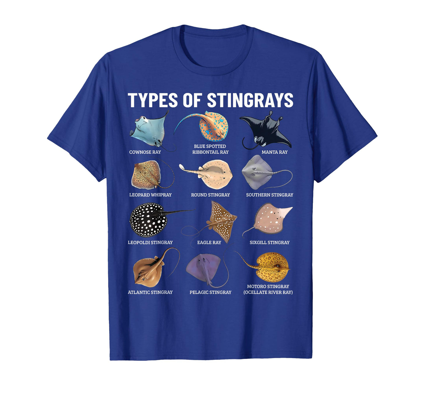 Types of Stingray Ocean Life Stingray Species Educational T-Shirt