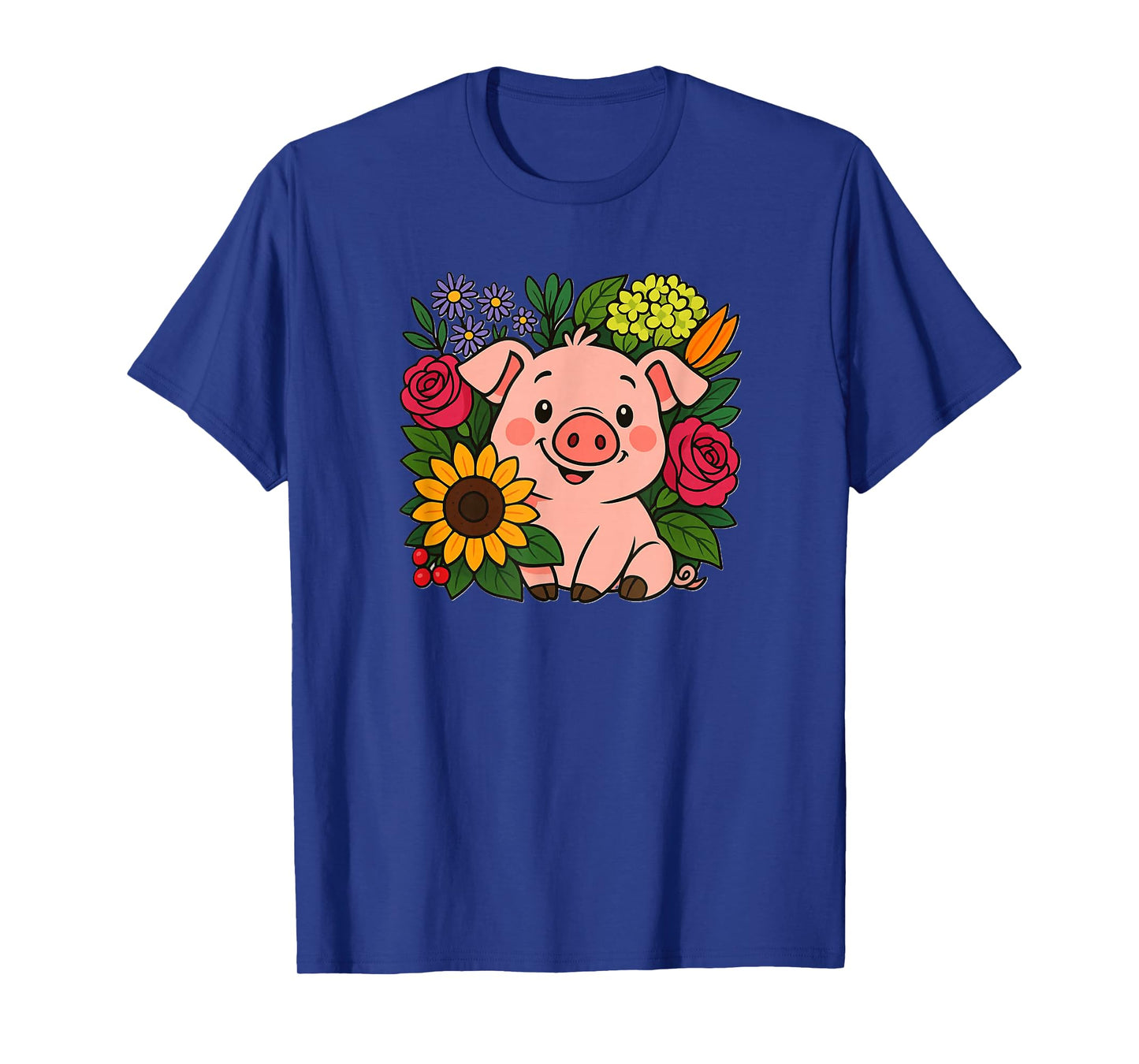 Cute Pig in Flowers Farm Animal T-Shirt