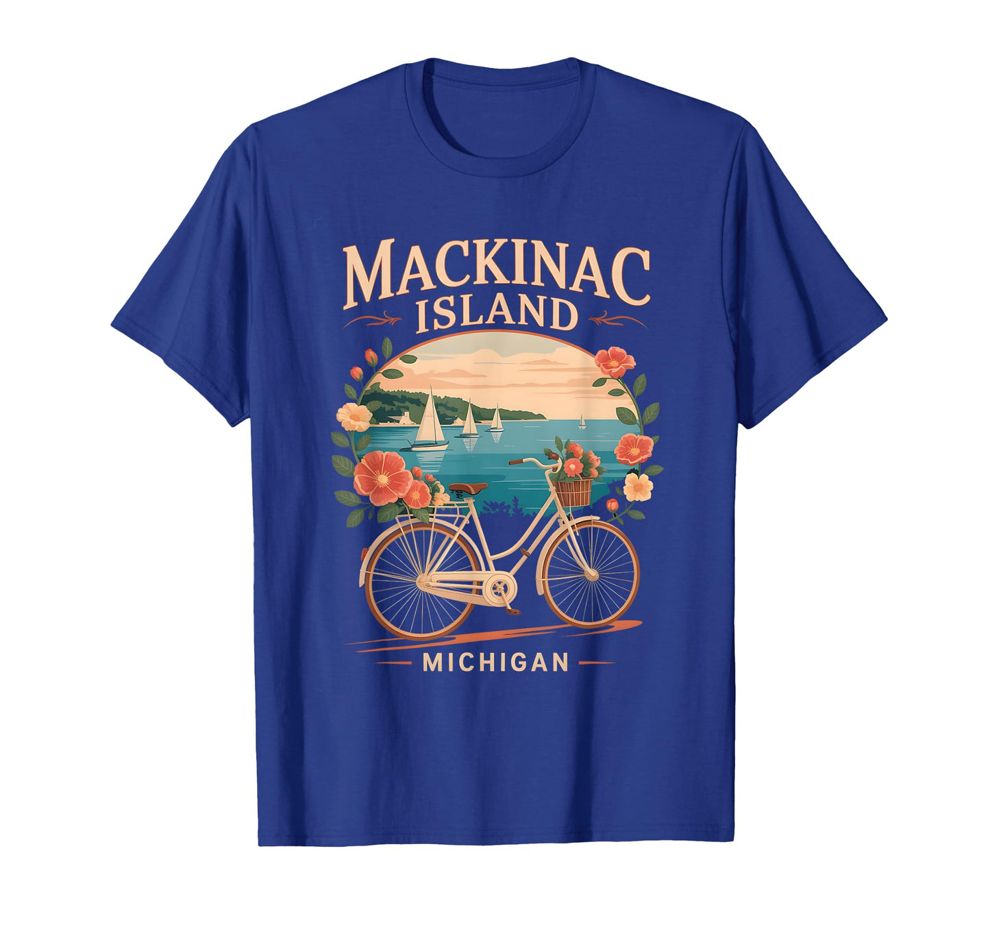 Vintage mackinac island michigan with Activities flower bike T-Shirt