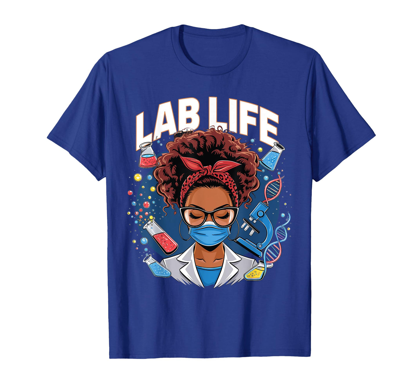 Afro Messy Bun Laboratory Life Lab Week 2025 Lab Technician T-Shirt