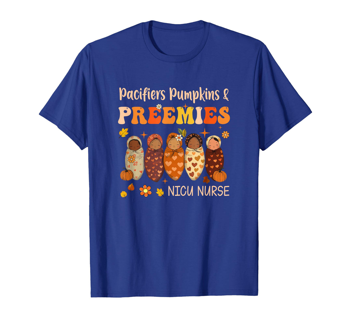 Retro Pacifiers Pumpkins Preemies Fall Nicu Nurse Halloween T-Shirt