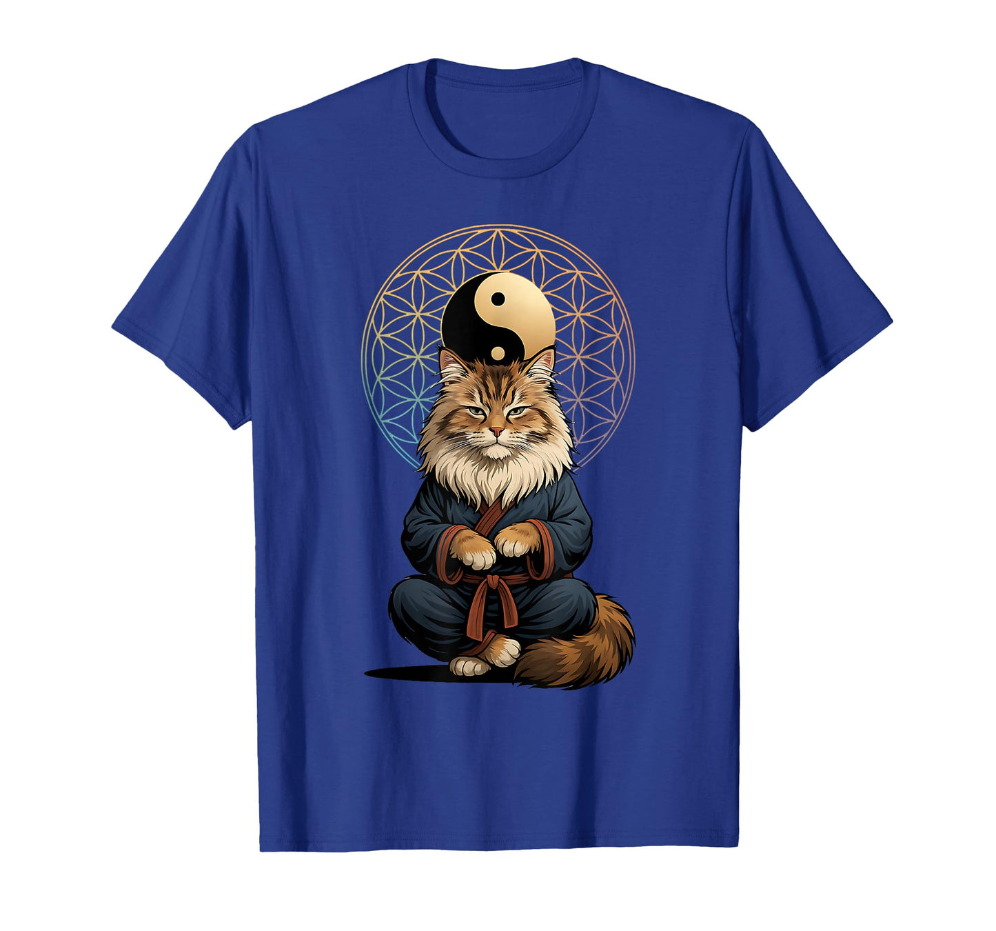 Tai Chi Cat Yin Yang Flower of Life Martial Arts Mainecoon T-Shirt