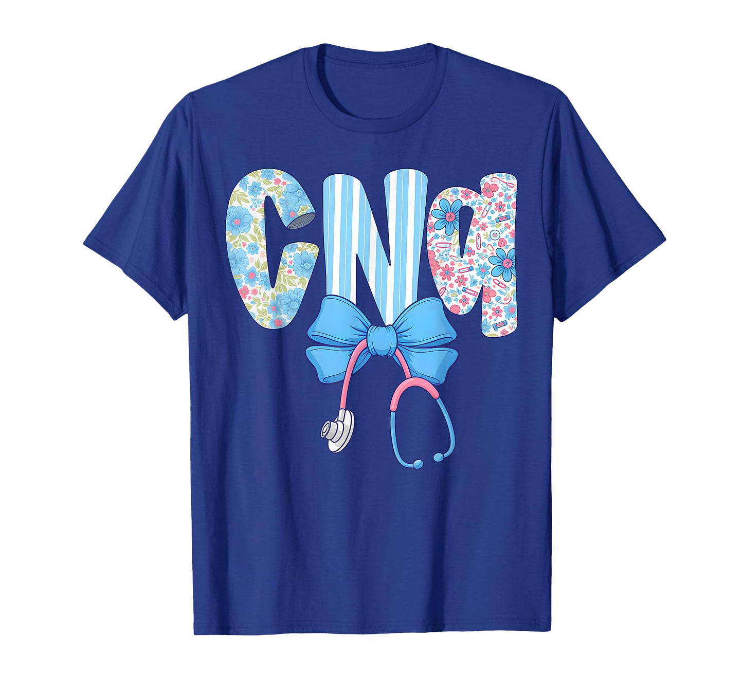 Coquette CNA Nurse Blue Floral Stethoscope Bow Cute Nurse T-Shirt