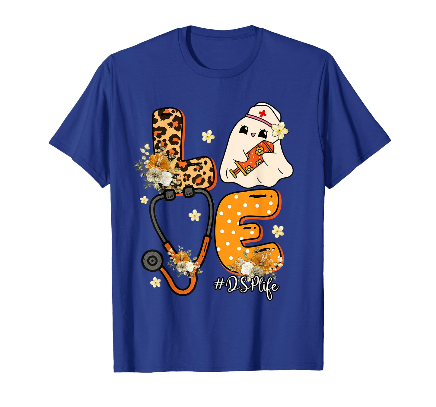 Leopard Ghost DSP Halloween Costume Fall Scrub Top Women T-Shirt