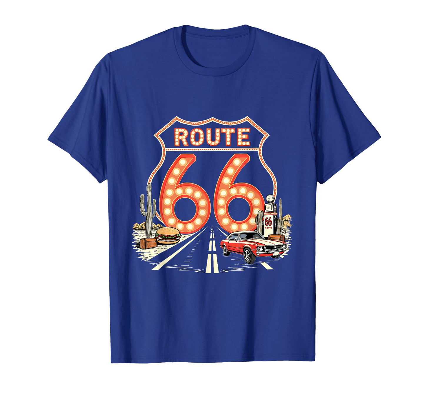 Retro Road Trip 66 Lights Design with Classic Muscle Car T-Shirt