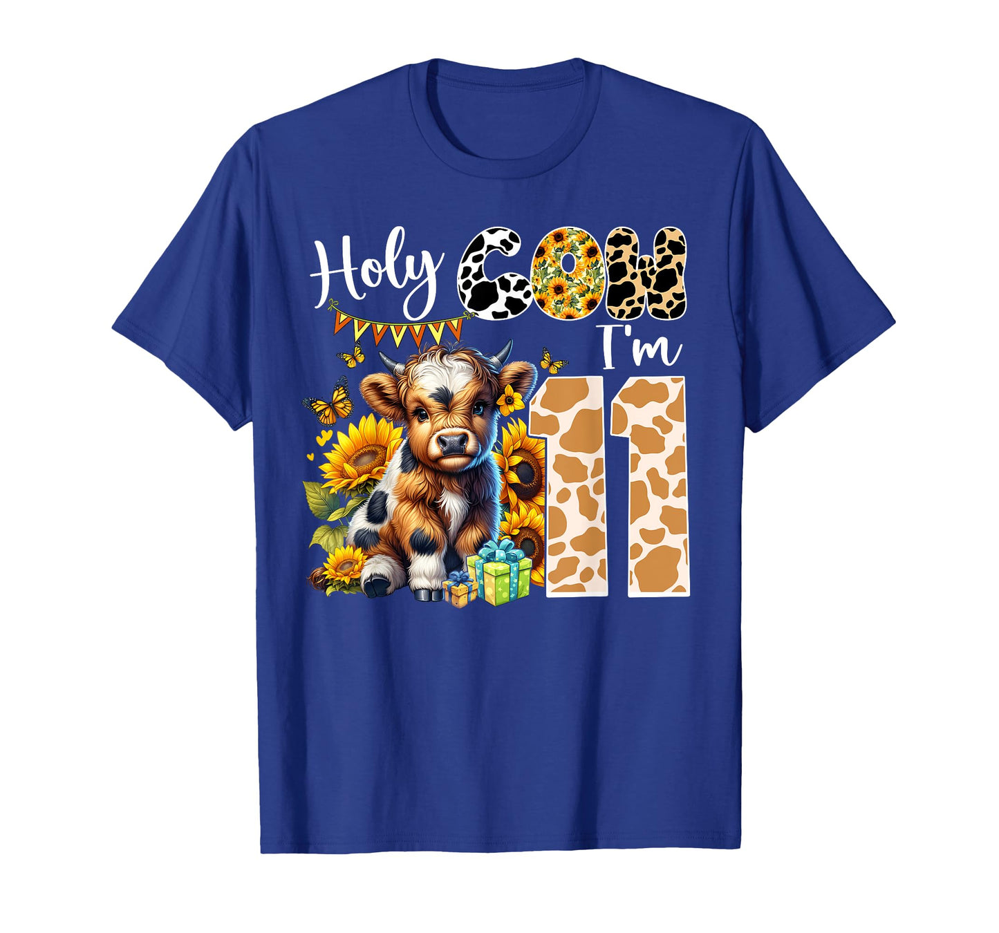 Holy Cow I’m 11 Years Old Dairy Cow Sunflowers 11th Birthday T-Shirt