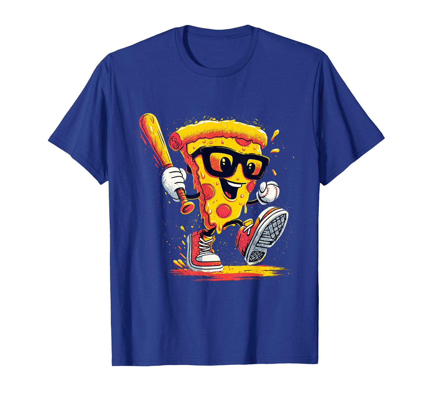 Drippy Pizza Baseball Slice Funny Cartoon Sports Food T-Shirt