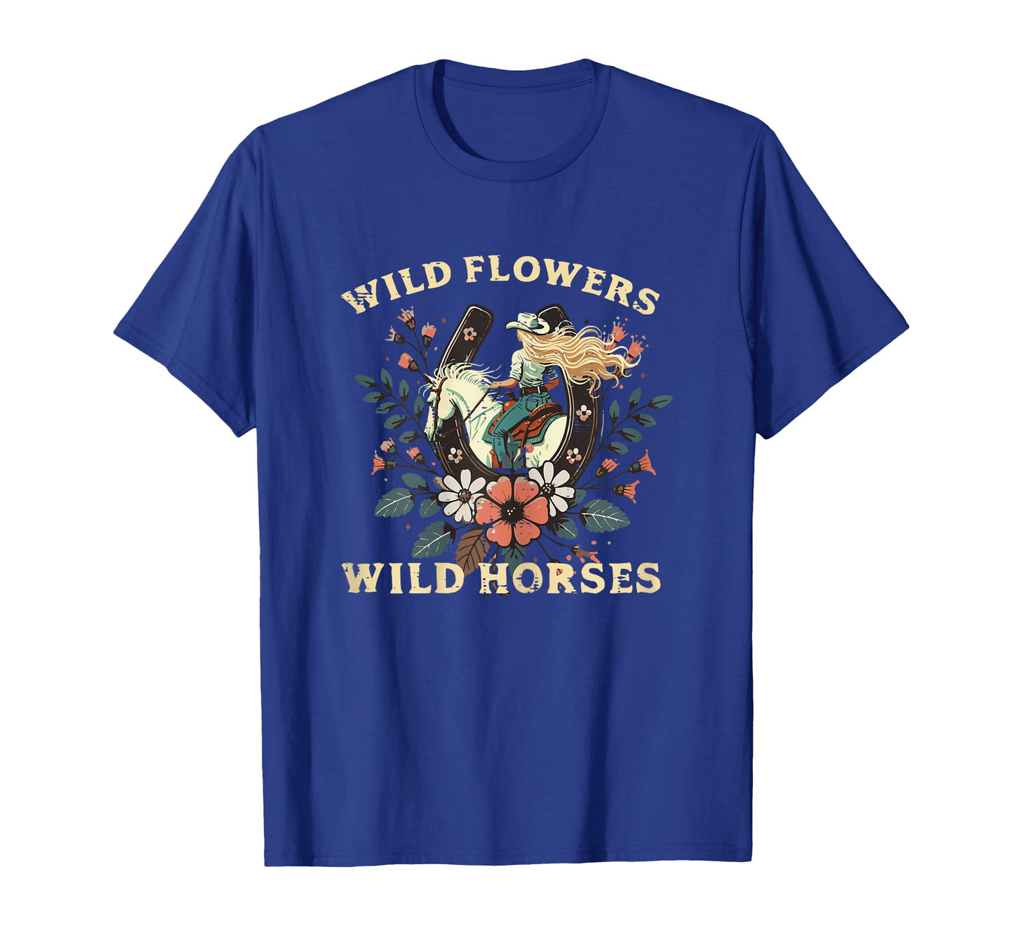 Wild Flowers Horses Vintage Equestrian Farm Women Girls Kids T-Shirt