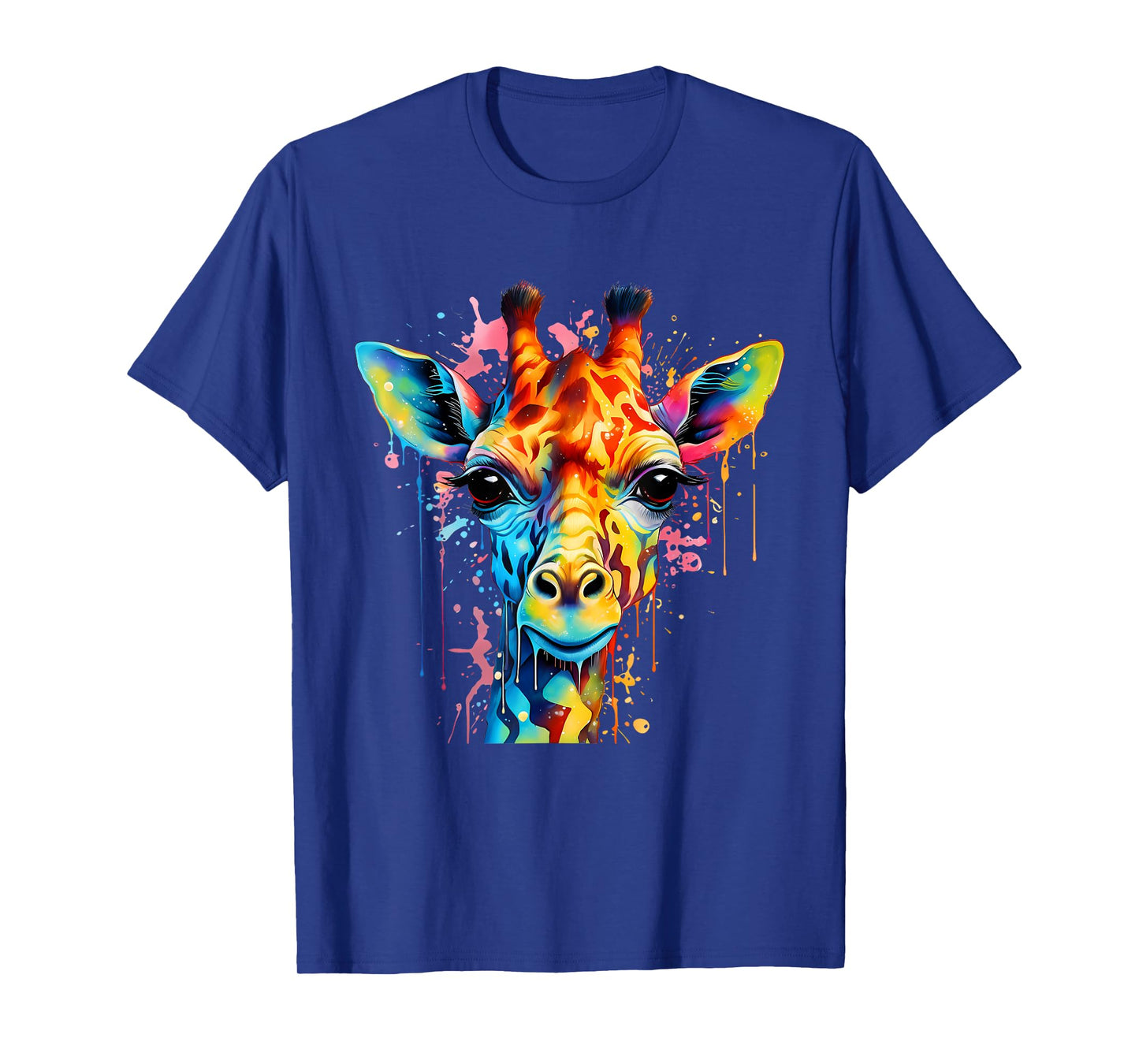 Giraffe Portrait Colorful Splash Artwork Wildlife Savanna T-Shirt