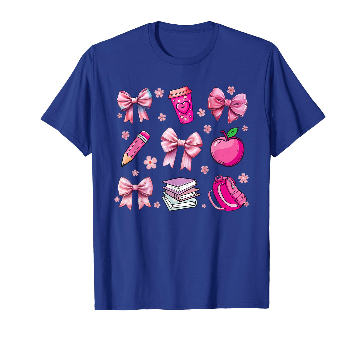 Back To School Pink Coquette Bow Pencil Apple Kids Girls T-Shirt