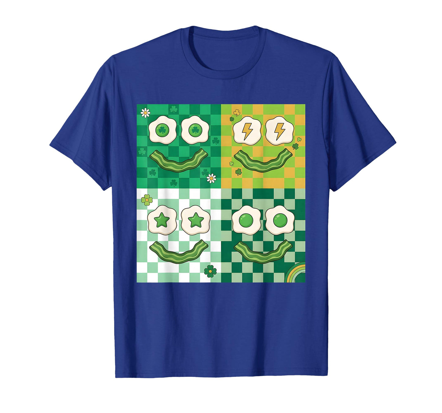 Green Smile Face Eggs and Bacon Ham Breakfast St Patricks T-Shirt - T-Shirt | Royal