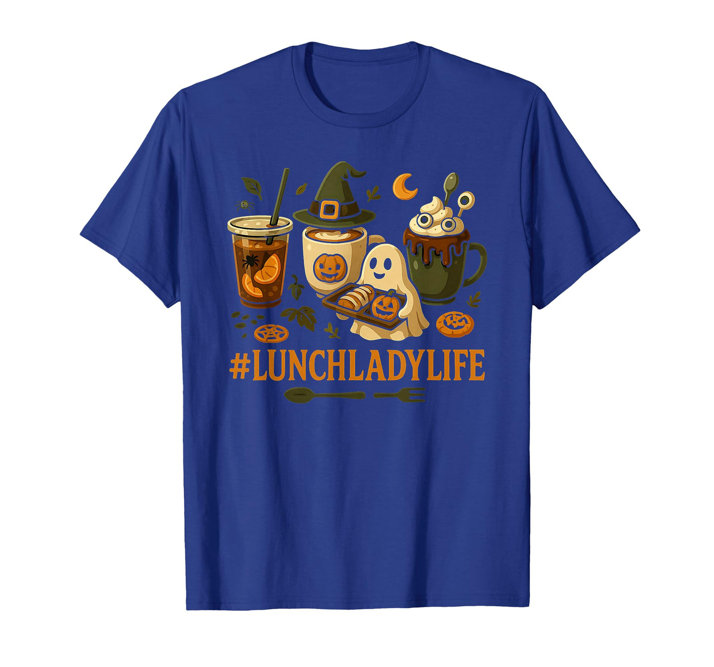 Cute Lunch Lady Life Ghost Coffee Pumpkin Halloween Costume T-Shirt