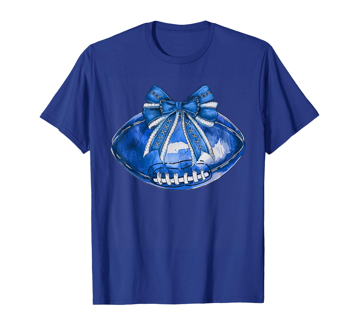 Cool Blue American Football Wearing Coquette Bow Game Day T-Shirt