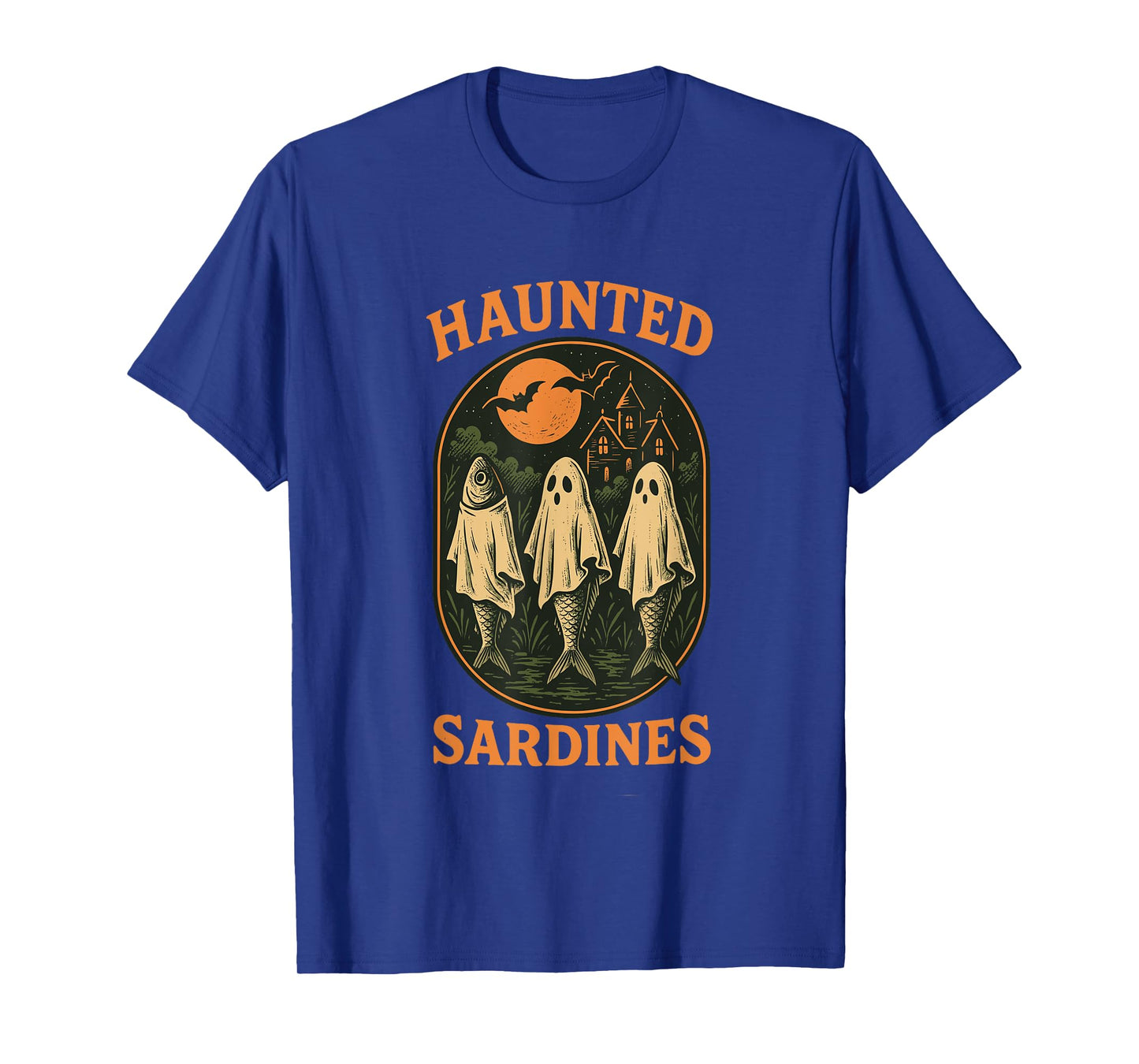 Haunted Sardines Halloween Fish Skeleton Ghost Retro Fishing T-Shirt