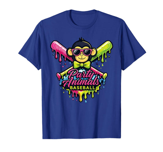 Party Animals Baseball Funny Monkey T-Shirt - T-Shirt | Royal