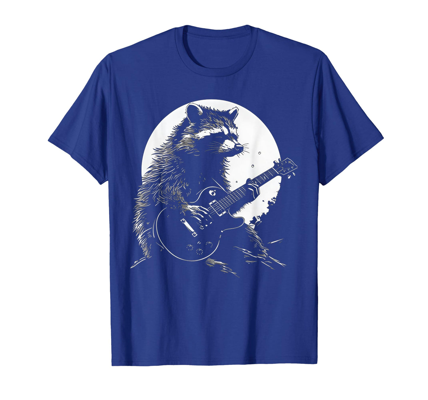 Racoon Playing Guitar with Moon Funny Raccoon Meme Guitarist T-Shirt