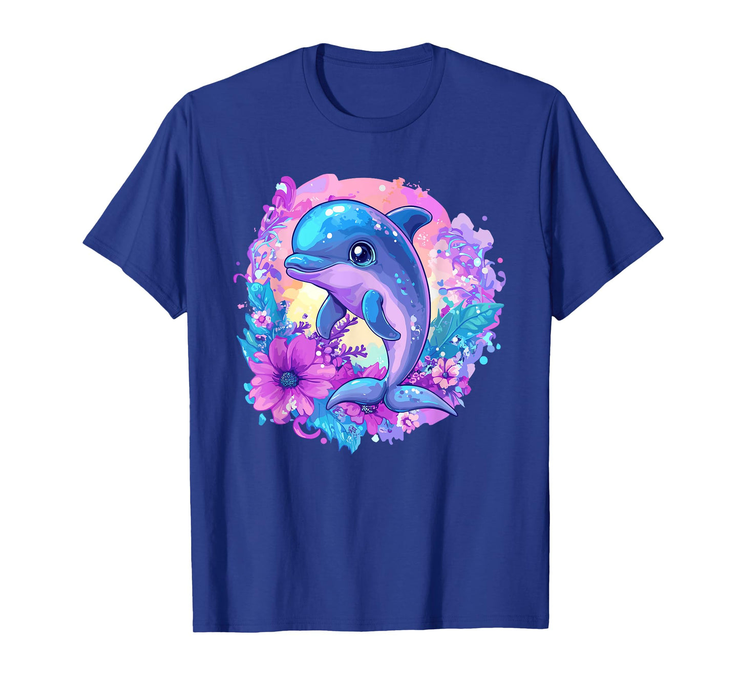 Playful Dolphin Surrounded By Flowers T-Shirt