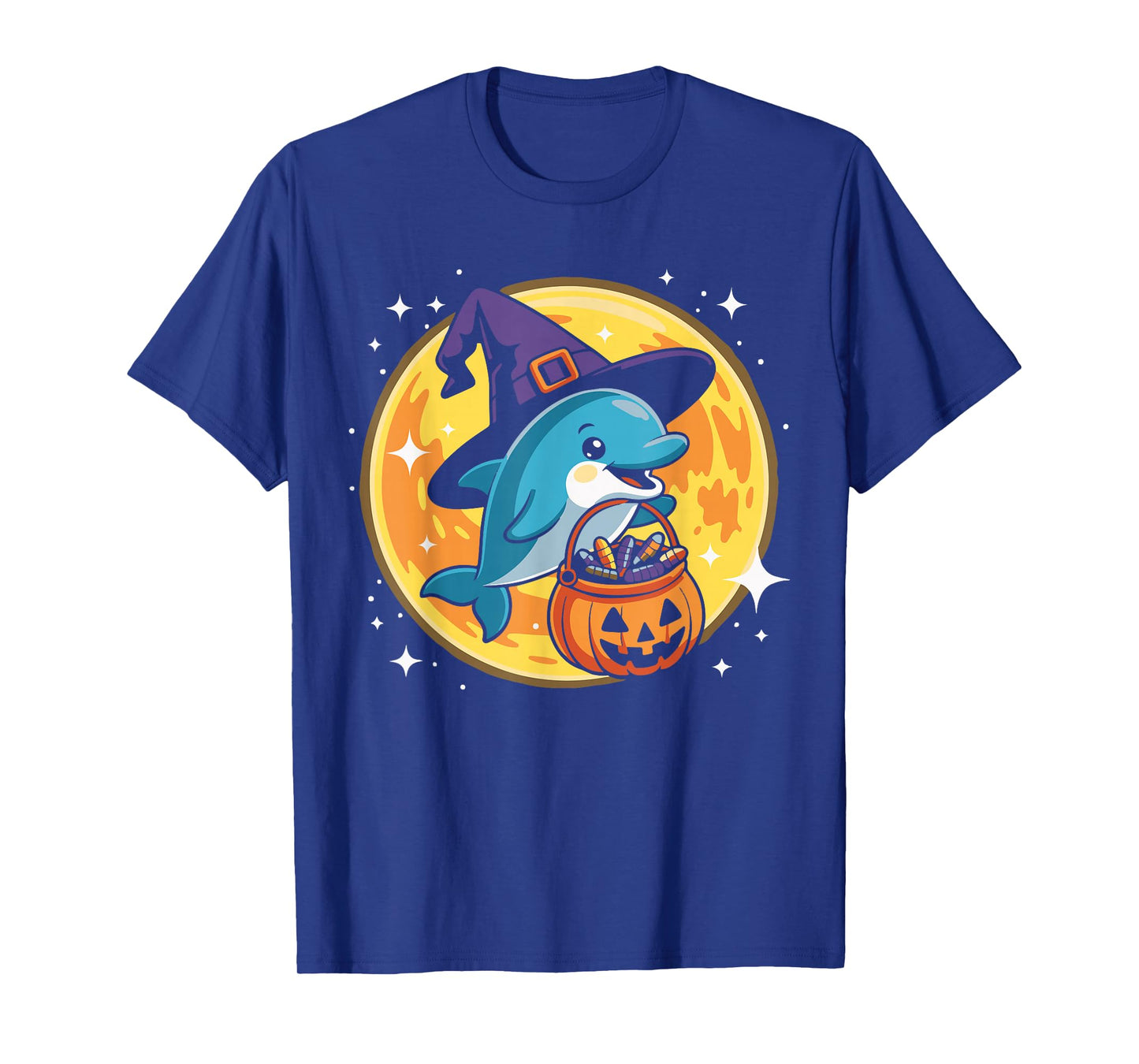 Halloween Dolphin Witch Hat Pumpkin Ocean Spooky Costume T-Shirt