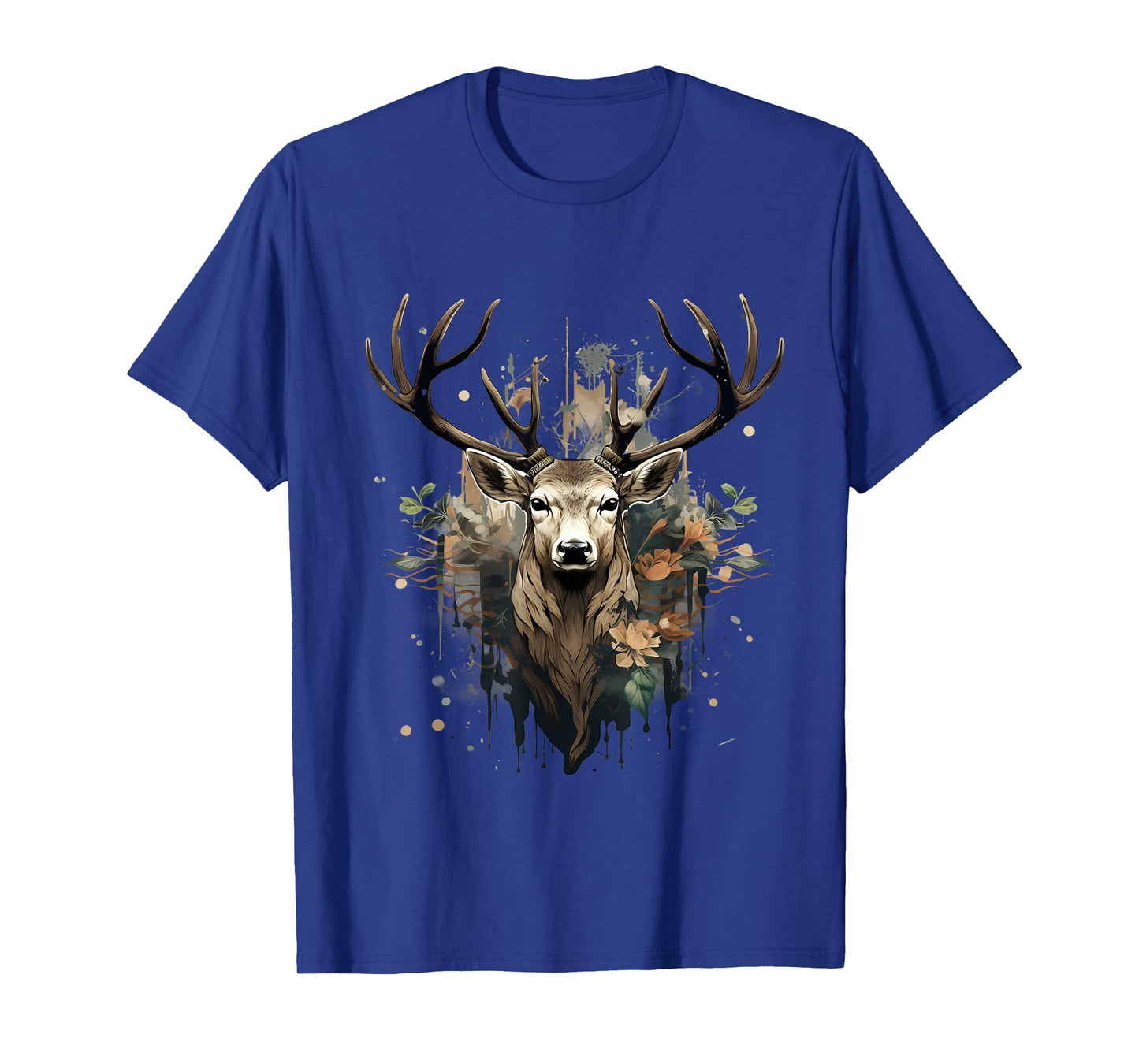 Deer Portrait Floral Artwork Wildlife Nature Animal Lovers T-Shirt